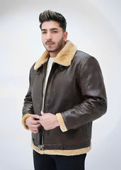 Brown shearling jacket mens for winters